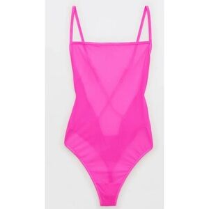 NWT Aerie Smoothez Mesh Bodysuit in Pink Fusion Sz XL